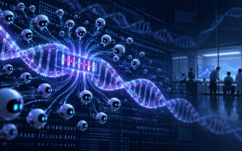 多个AI Agent在DNA序列数据中筛选出一个重复阵列候选模式的概念图